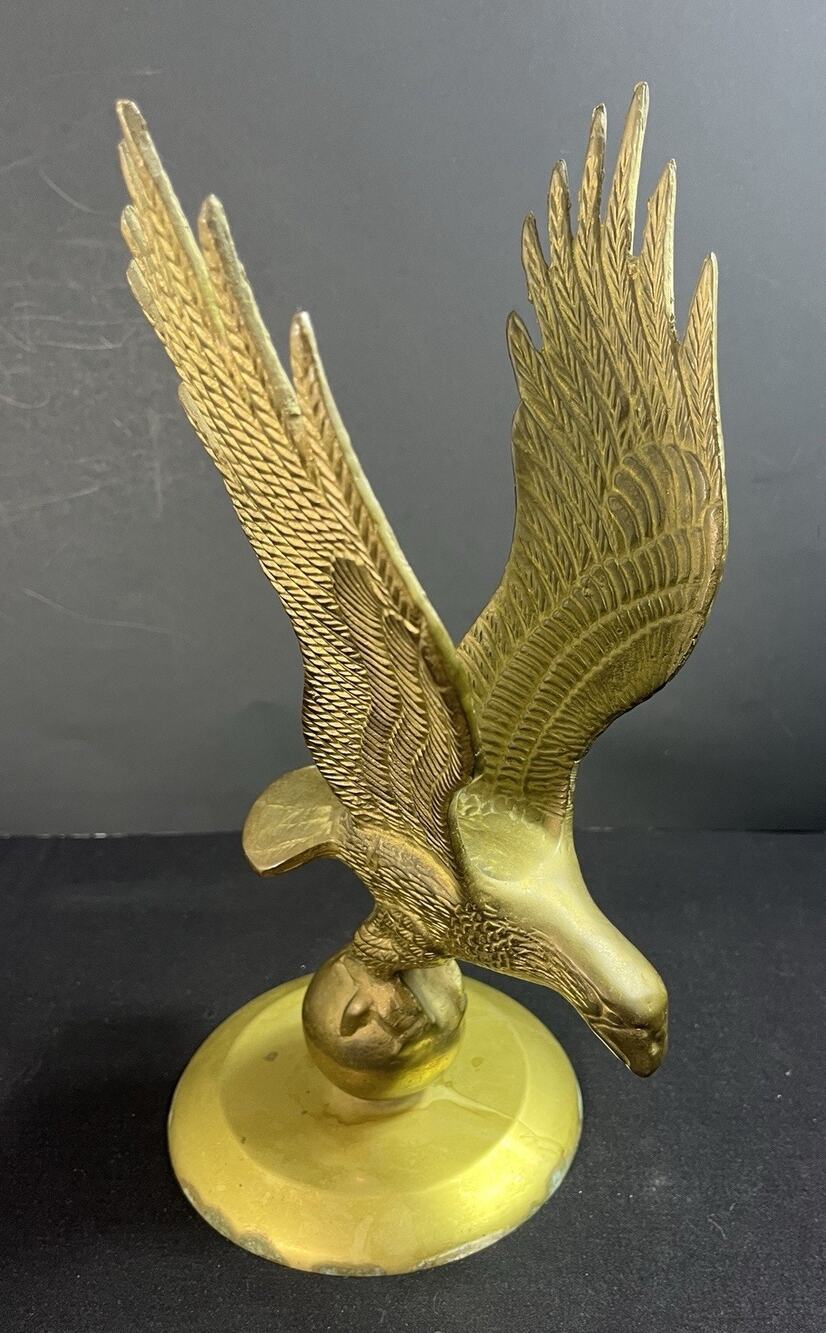 Vintage Solid Brass Flying Eagle Statue Sculpture on Base 11” Heavy 2 Lbs 12 Oz
